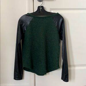 Green Sweater with Leather detail